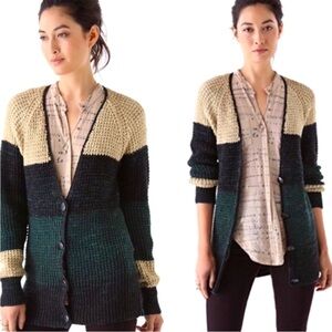 Free People Black and Green Colorblock Cardigan